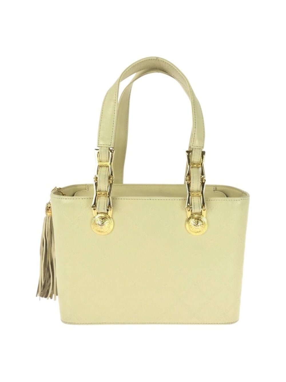 Versace Vintage Sunburst Tassel Yellow Gold Leather Handbag